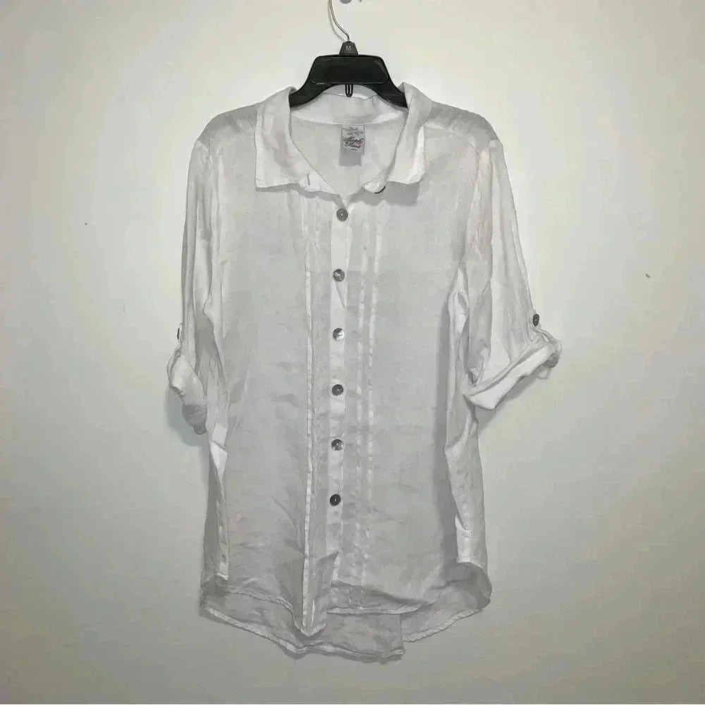 Women’s Match Point Made in USA Linen Oversized Button Front Tunic Small